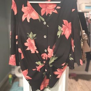 Floral front knot blouse